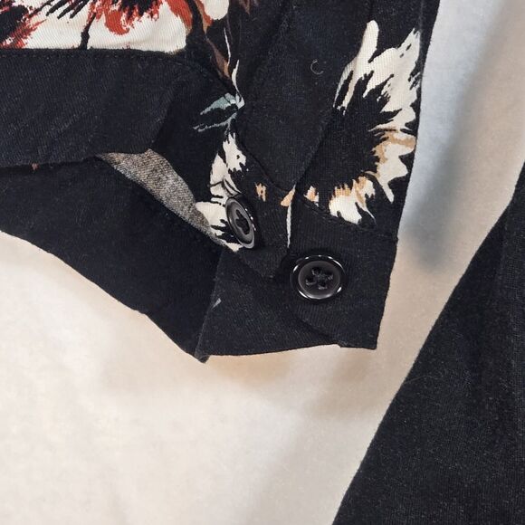 Torrid Floral Button Front Collared Midi Shirt Dress 3/4 Sleeve Black Size 1 - Picture 8 of 16